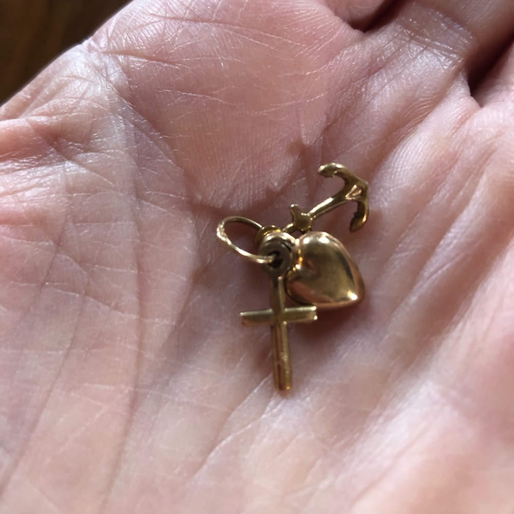Vintage Faith, Hope & Charity Gold Charm Pendant Cross, Anchor, Heart